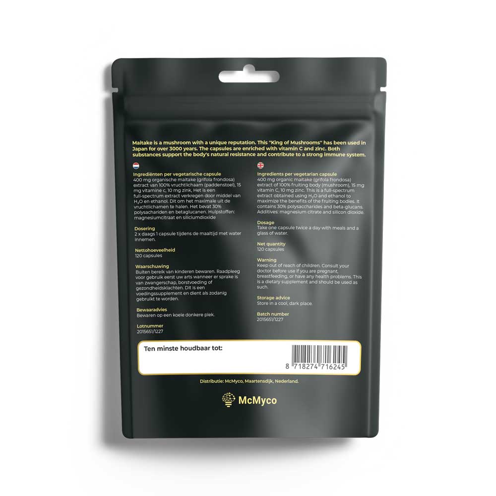 Ekstrakt z maitake Capsules - Tatanka.nl McMyco_Maitake_Mockup_achterkant