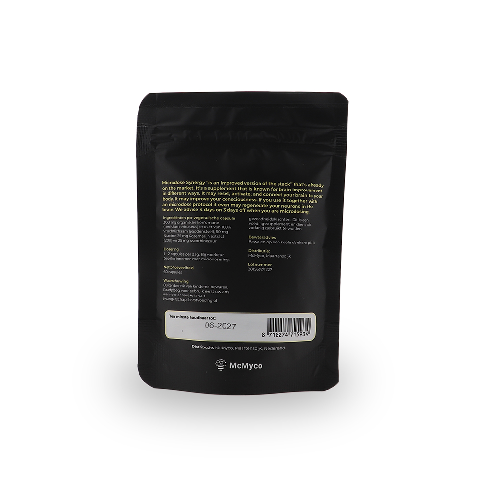 Cápsulas microdosis Synergy - Tatanka.nl microdosis sinergia bolsa achterkant